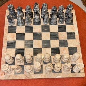 Vintage Marble Chess Set - Black and Cream